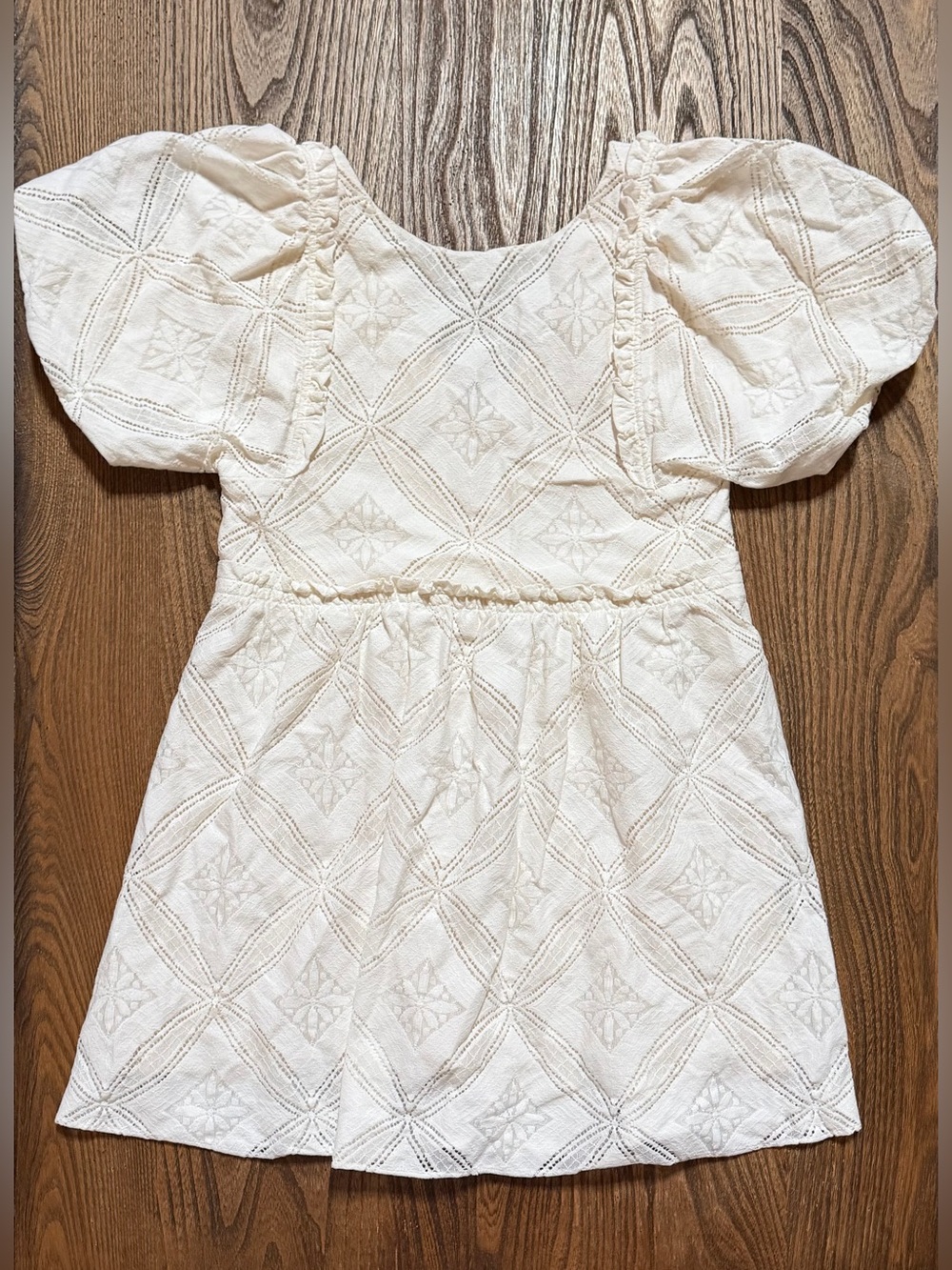 Sezane ‘Livy’ Reversible Puff Sleeve Mini Dress Ecru Lace 36